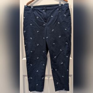 Talbots Embroidered Butterfly Cropped Chino Pants Navy Blue  Size 16 Preppy